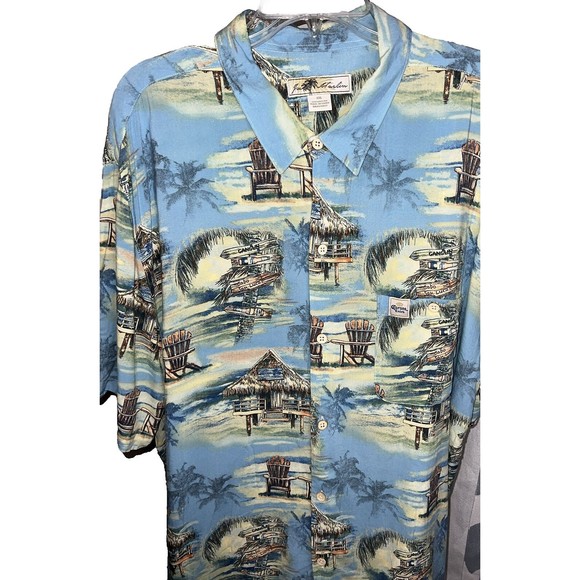 Extra Corona Joe Marlin‎ Short Sleeve Button Up Shirt Mens XXL Beach Scene - Picture 1 of 7